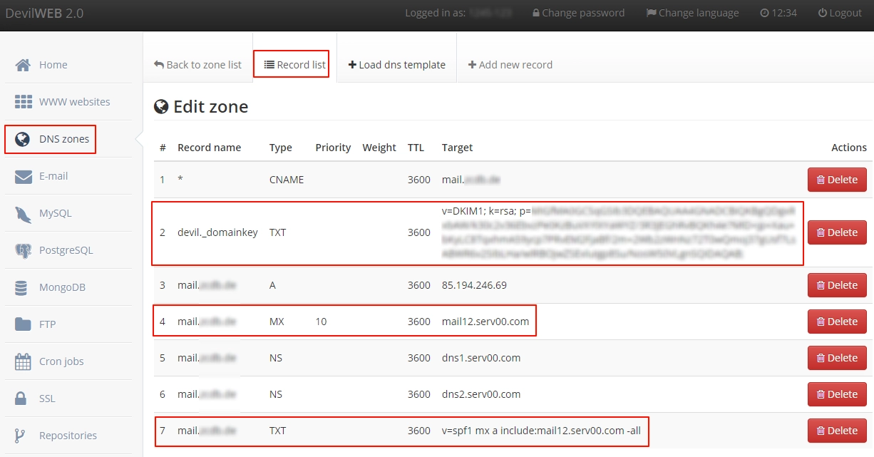 DNS zones